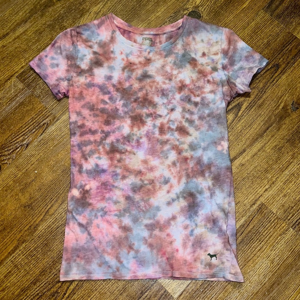PINK Victorias Secret Colorful Camo Fitted Tie-Dye Short Sleeve Top Size XS